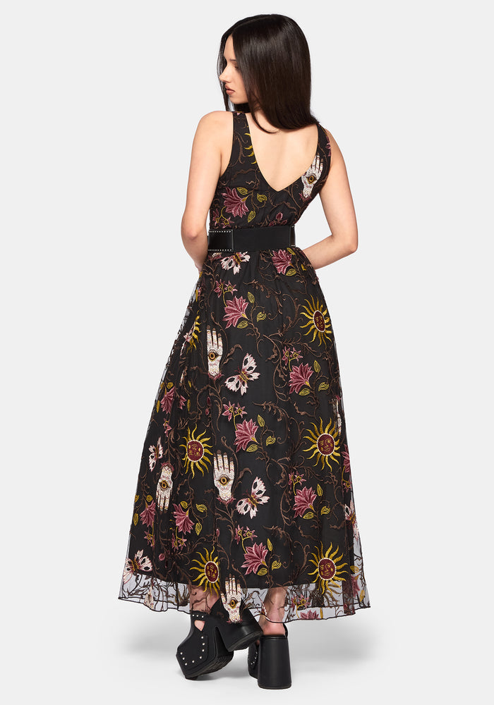 Angela Folk Embroidered Mesh Gown
