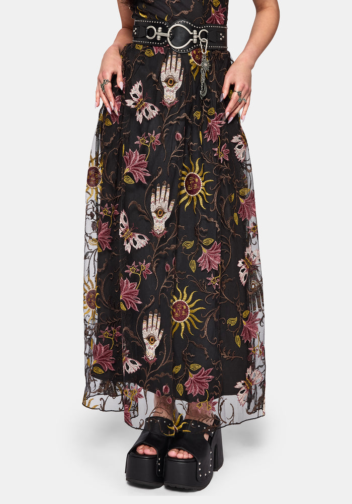 Angela Folk Embroidered Mesh Gown