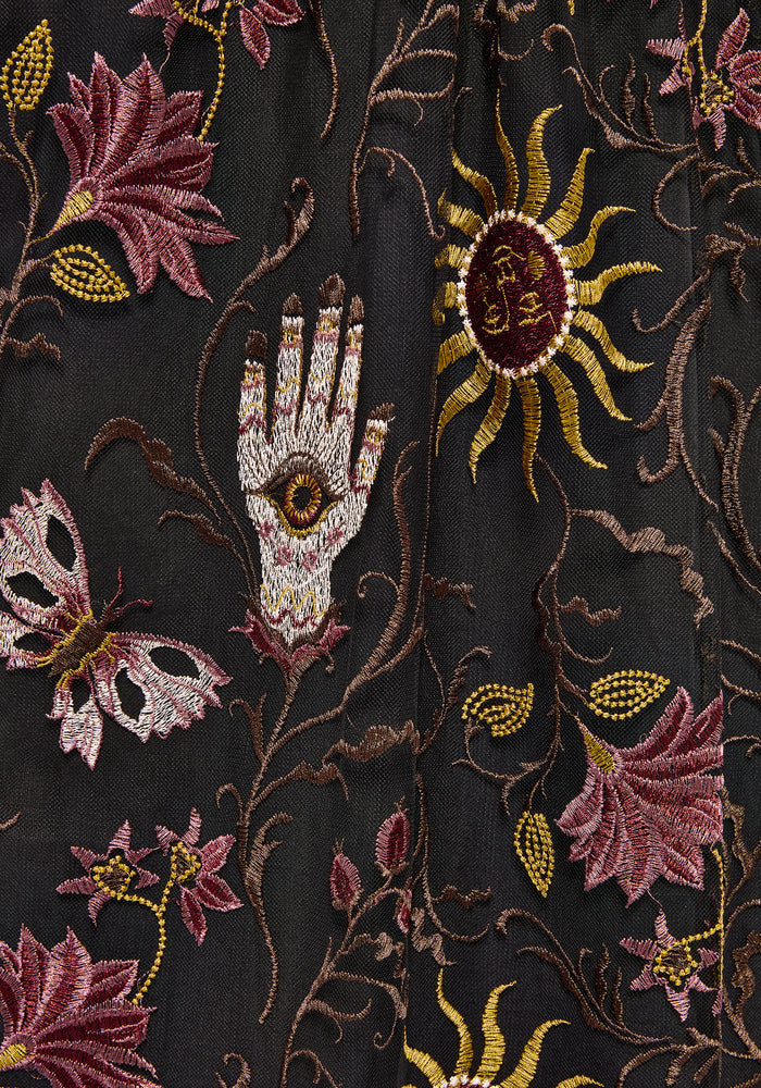 Angela Folk Embroidered Mesh Gown