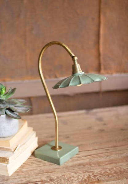 Antique Brass Gooseneck Table Lamp with Green Enamel Shade Kalalou, Inc.
