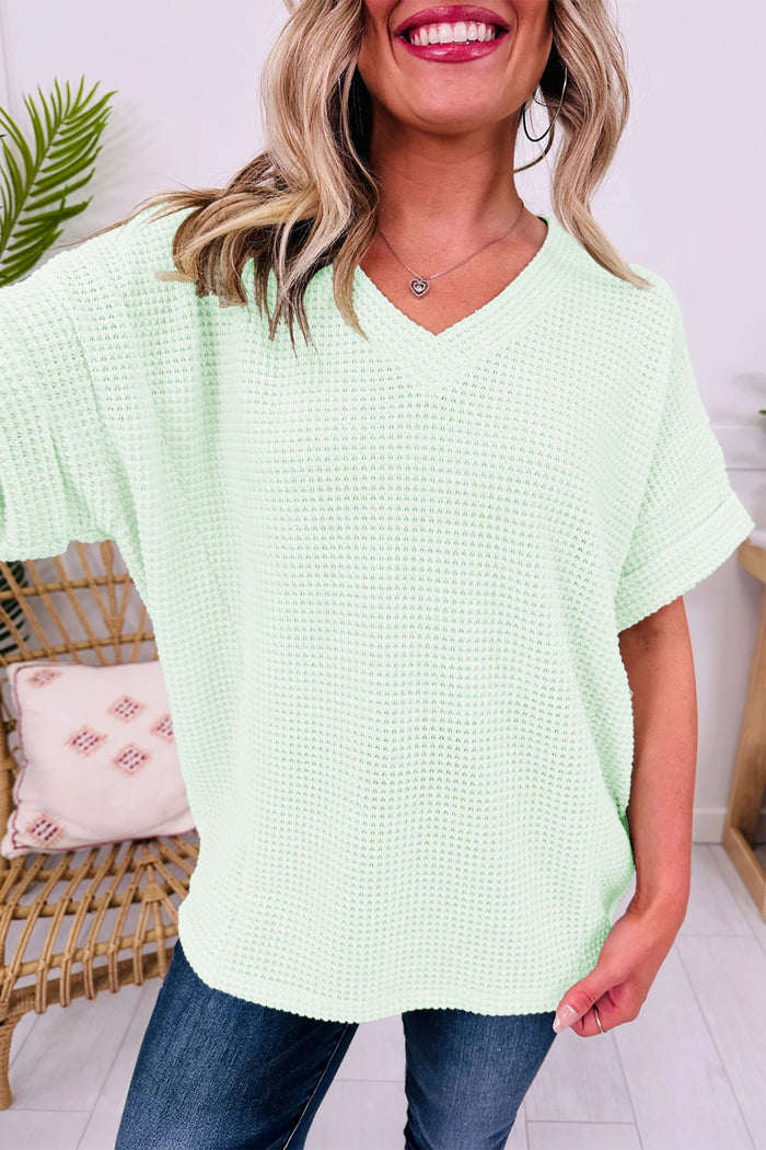 Aqua Breeze Waffle Knit V-Neck Top