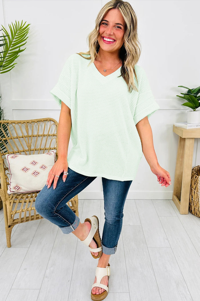 Aqua Breeze Waffle Knit V-Neck Top