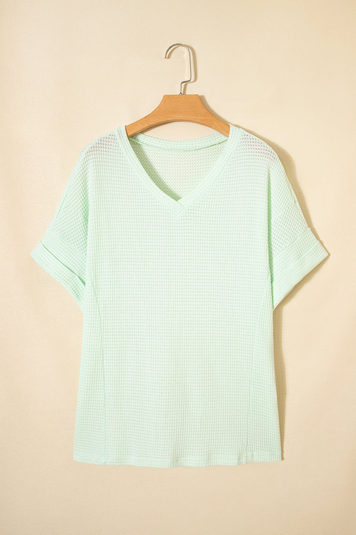 Aqua Breeze Waffle Knit V-Neck Top