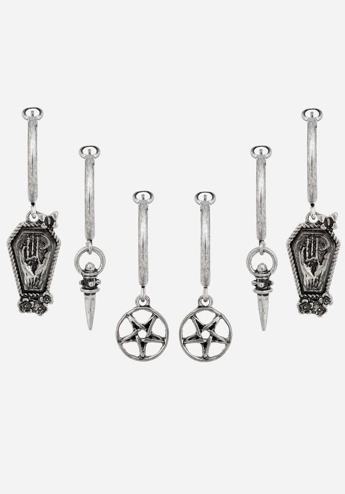 Arbor Coffin Charm Hoop Earrings Set