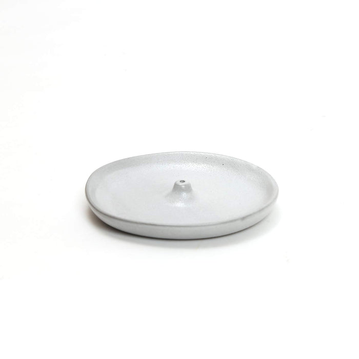 Ceramic incense holder dish, shallow round tray with central wick holder peg