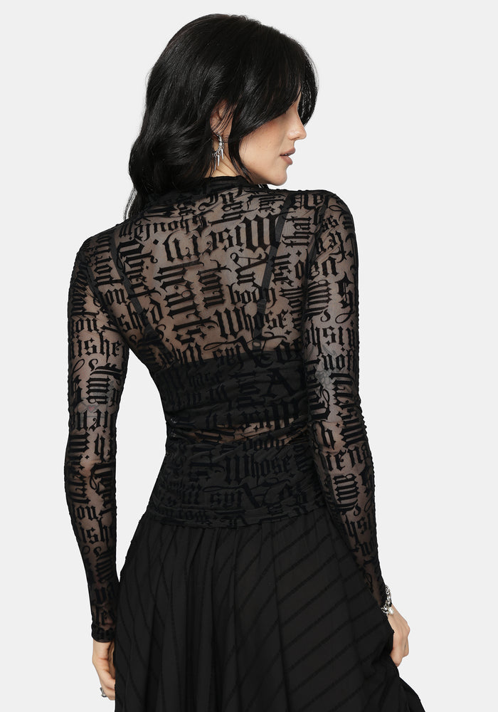 Ashes & Words Flocked Ruche Mesh Top