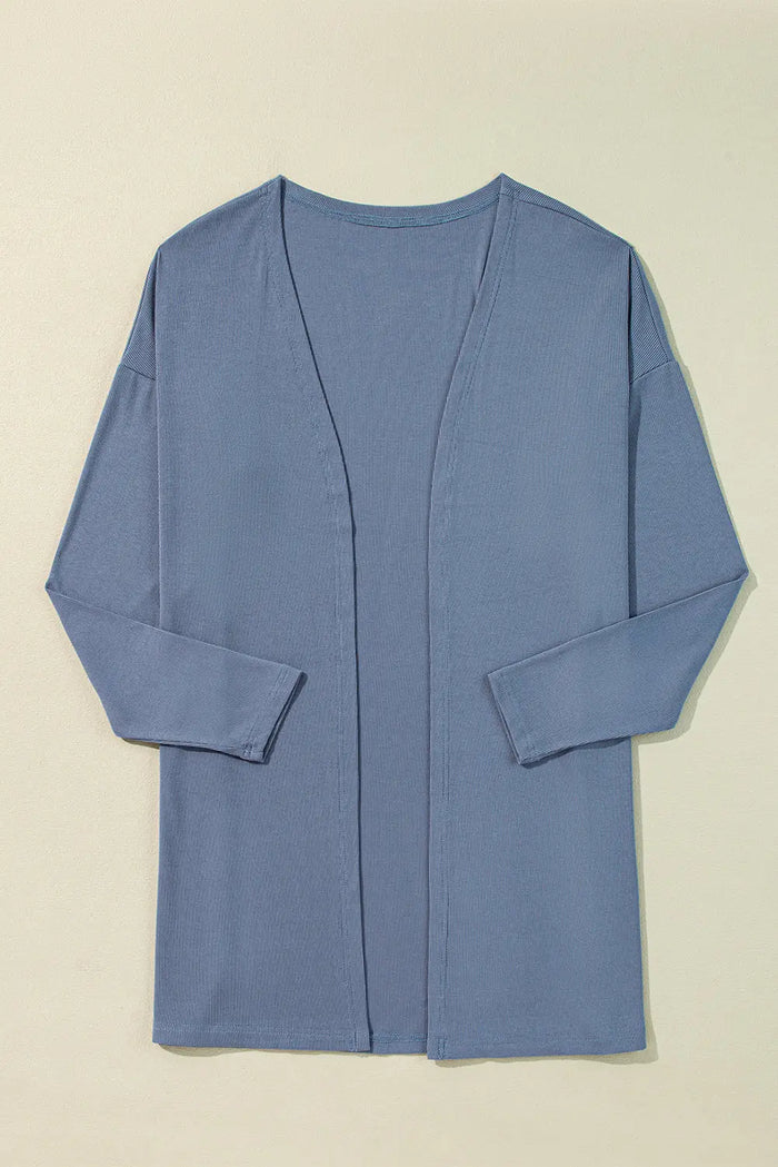 Ashleigh Blue Solid Color Rib Knit Open Front Tunic Cardigan - Sweaters & Cardigans/Cardigans