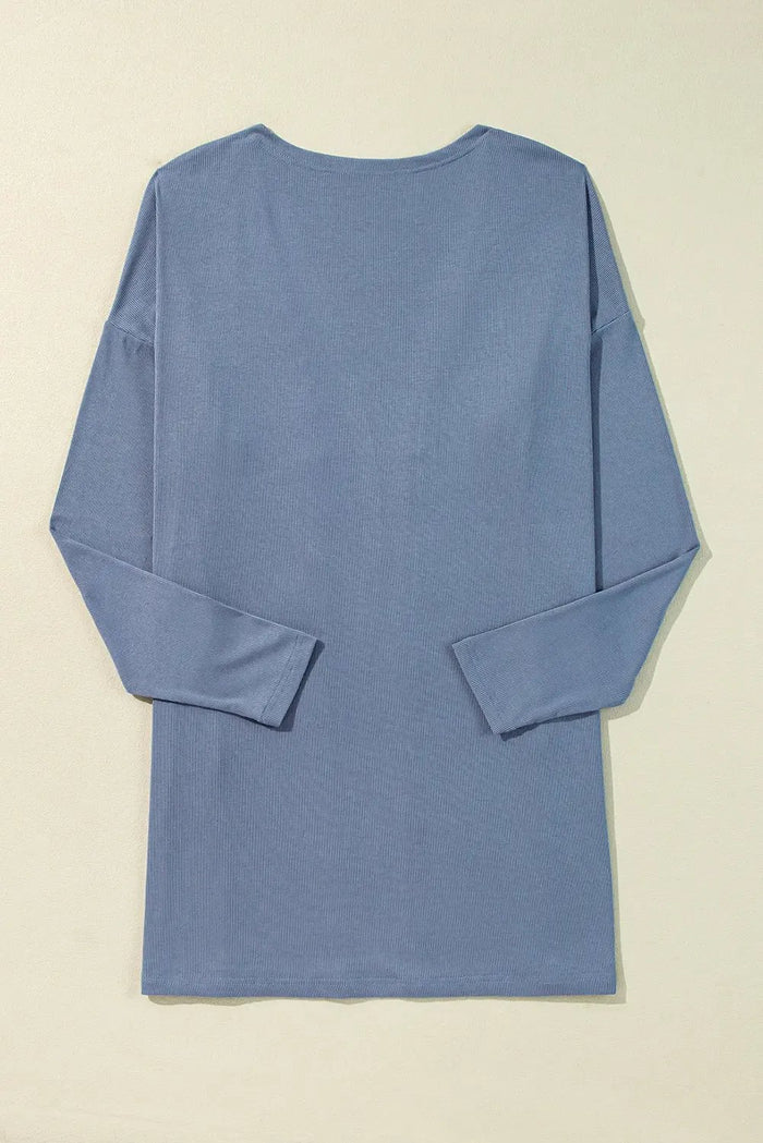 Ashleigh Blue Solid Color Rib Knit Open Front Tunic Cardigan - Sweaters & Cardigans/Cardigans