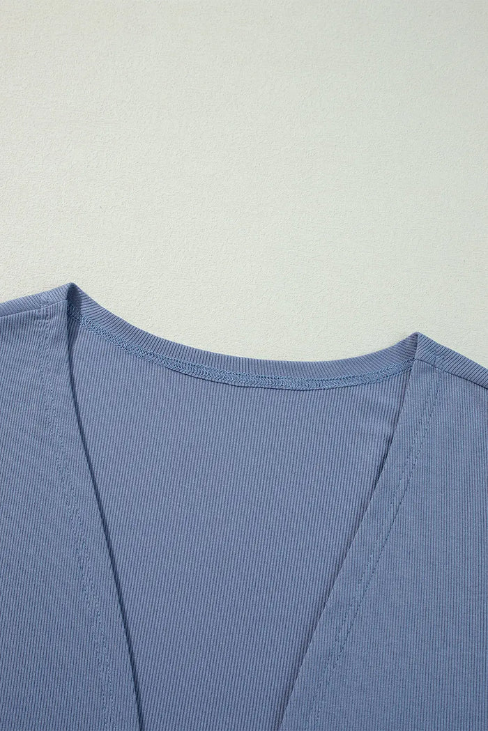 Ashleigh Blue Solid Color Rib Knit Open Front Tunic Cardigan - Sweaters & Cardigans/Cardigans