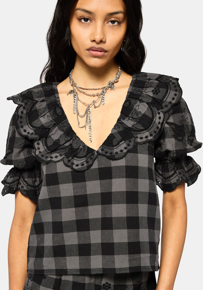 Ashwing Check Broderie Collar Blouse