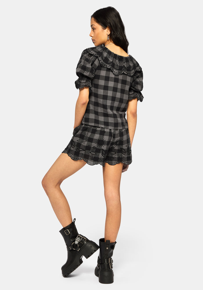 Ashwing Check Broderie Collar Blouse