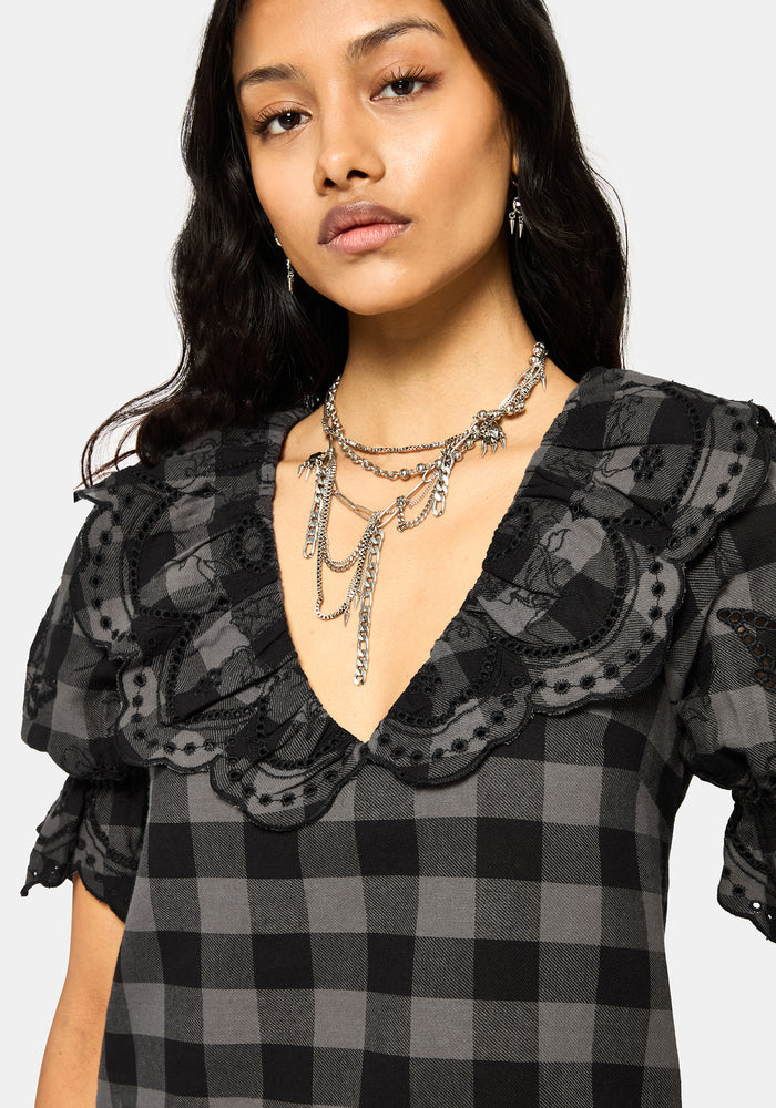 Ashwing Check Broderie Collar Blouse