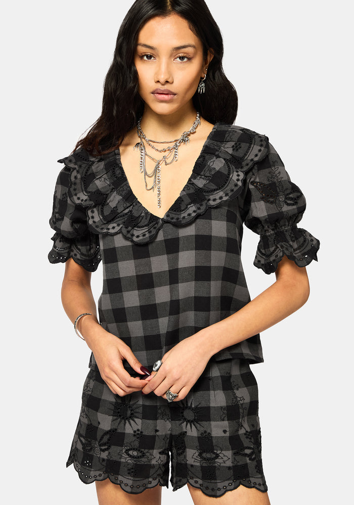 Ashwing Check Broderie Collar Blouse