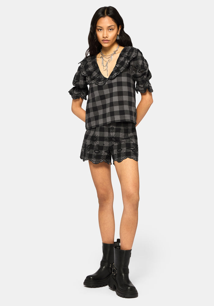 Ashwing Check Broderie Collar Blouse
