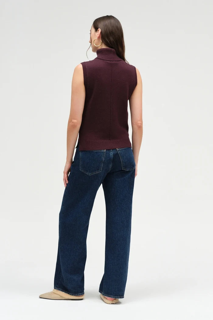 Aubergine Wool-Cashmere High-Neck Tank