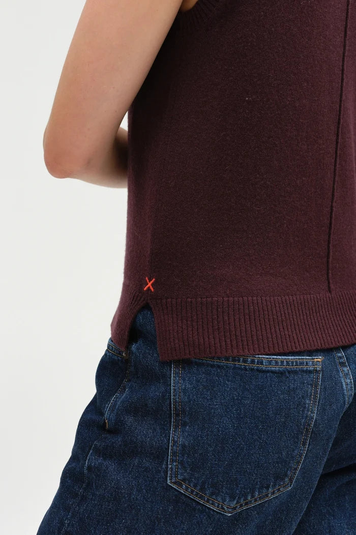 Aubergine Wool-Cashmere High-Neck Tank