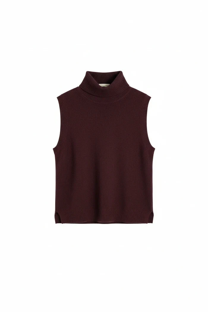 Aubergine Wool-Cashmere High-Neck Tank