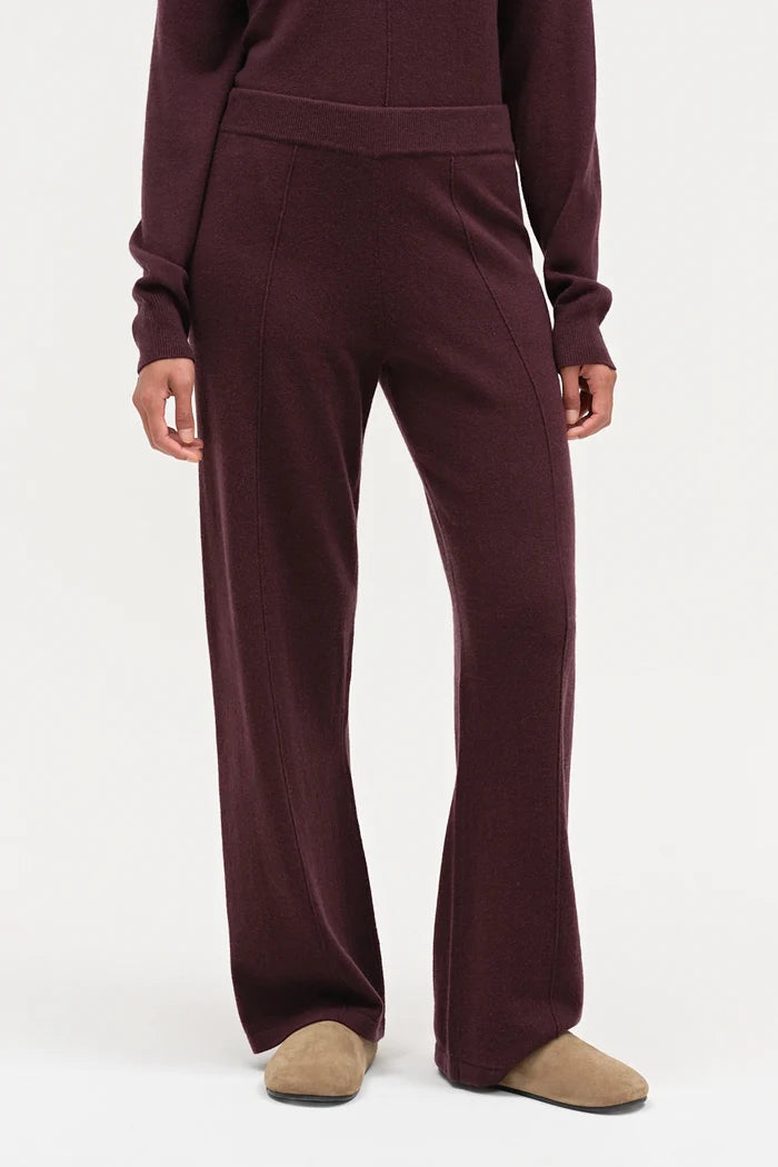 Aubergine Wool-Cashmere Wide-Leg Track Pant