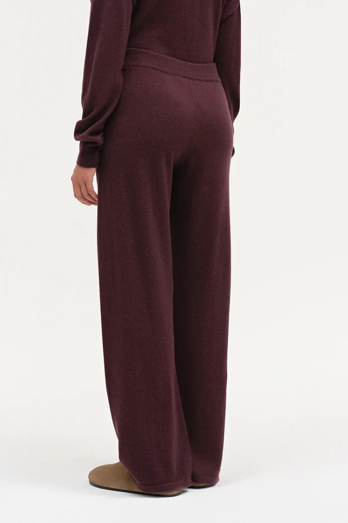 Aubergine Wool-Cashmere Wide-Leg Track Pant
