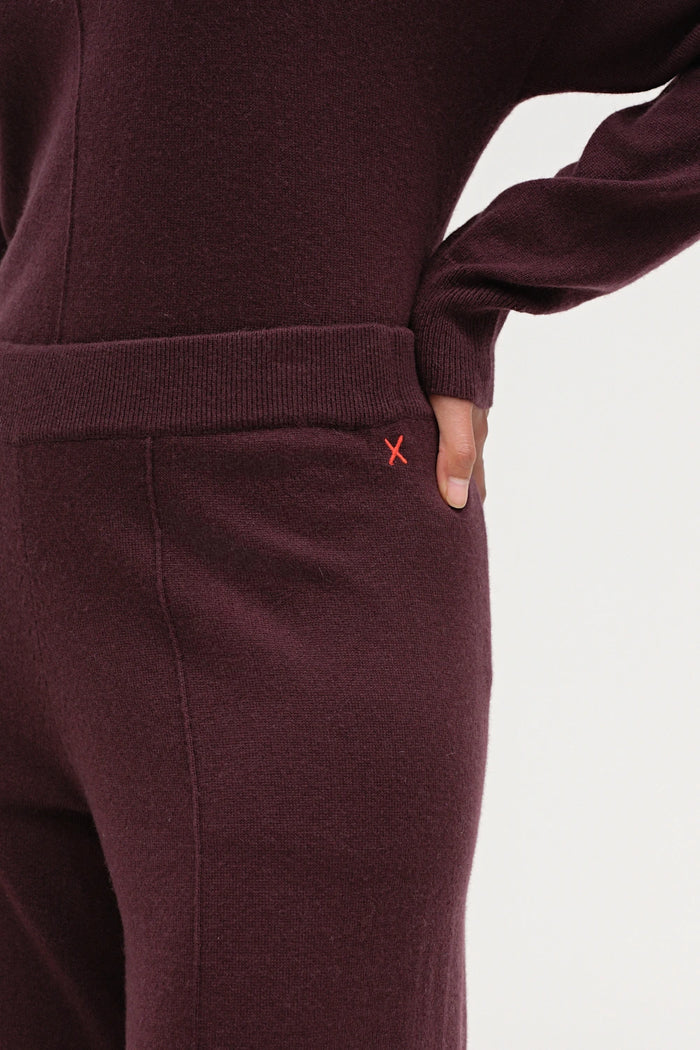 Aubergine Wool-Cashmere Wide-Leg Track Pant