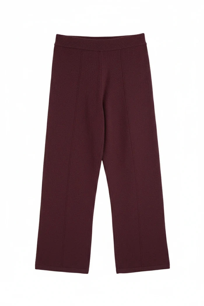 Aubergine Wool-Cashmere Wide-Leg Track Pant