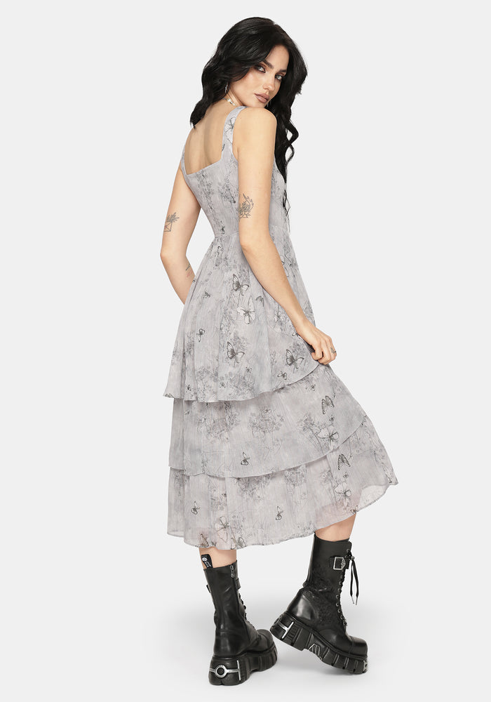 Aureline Butterfly Tiered Midi Dress