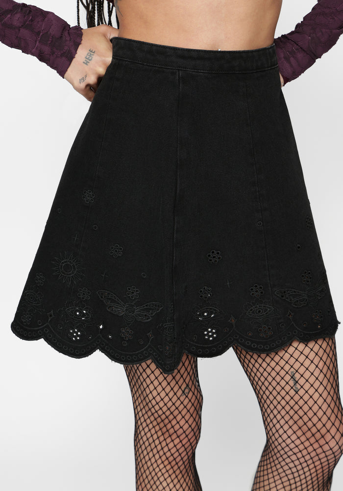 Ayr Broderie Denim Skirt