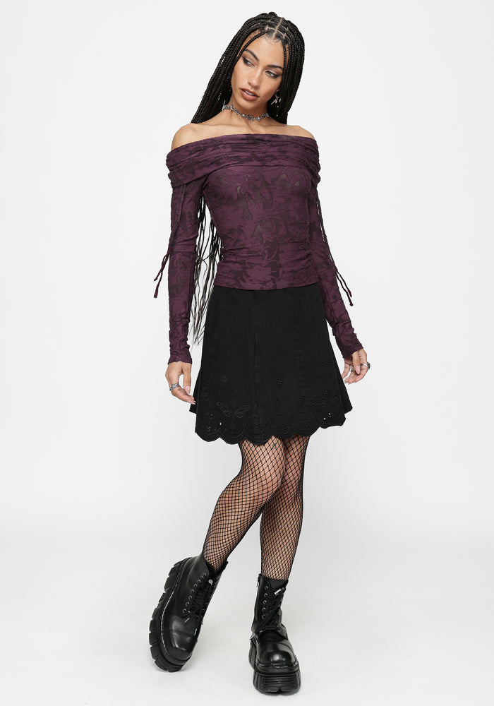 Ayr Broderie Denim Skirt