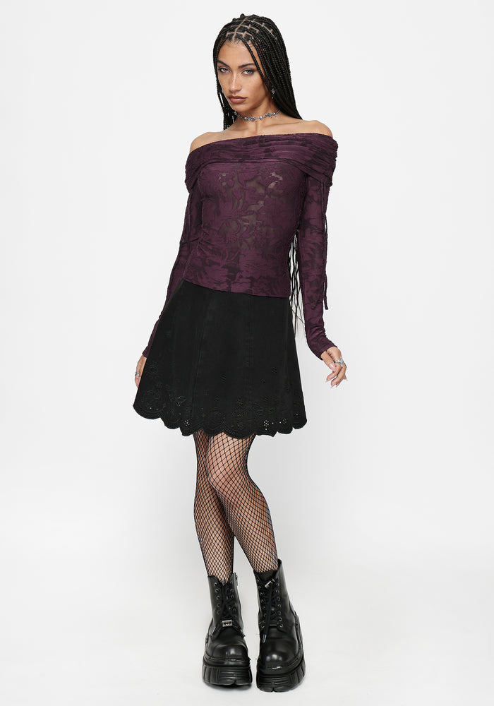 Ayr Broderie Denim Skirt