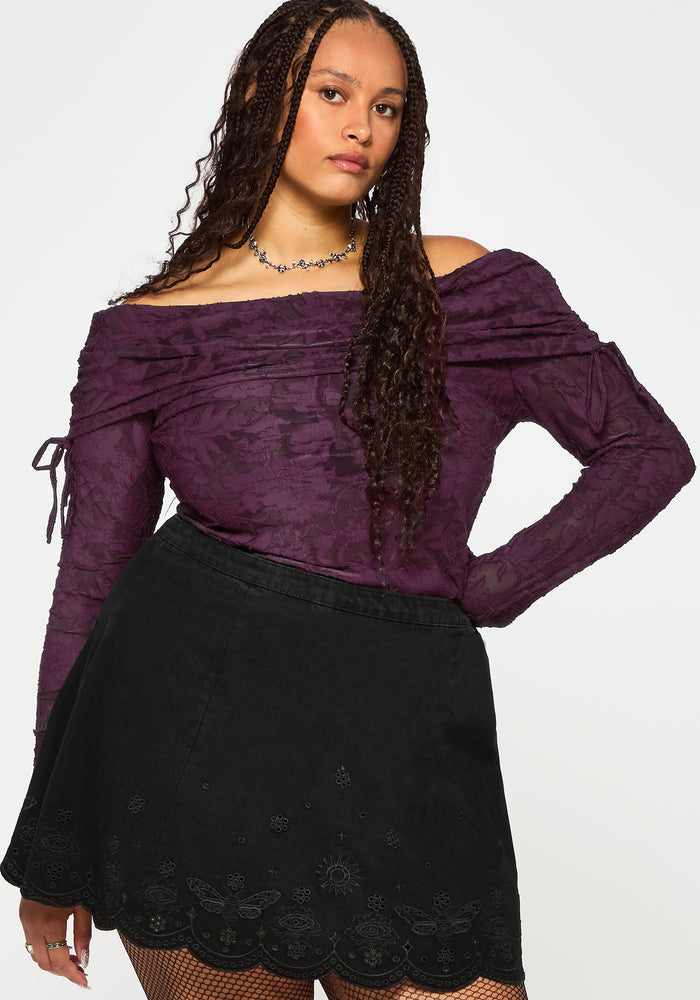 Ayr Broderie Denim Skirt
