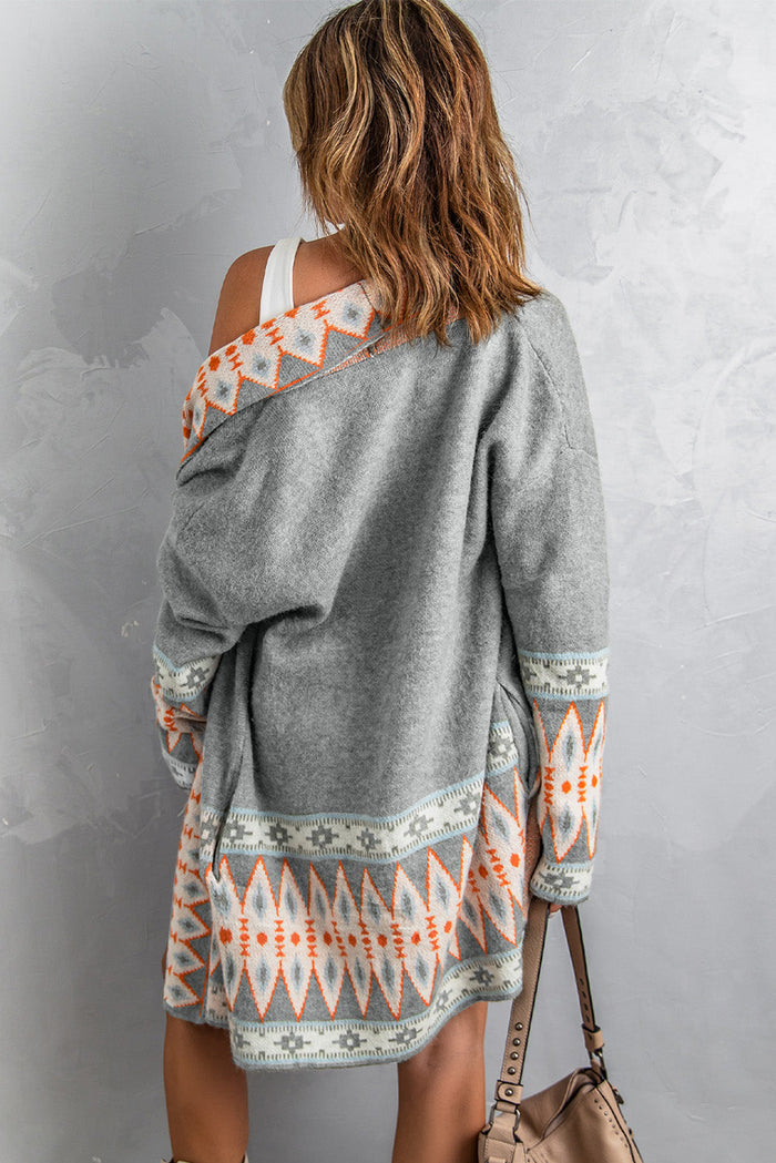 Aztec Print Open Front Knitted Cardigan - Sweaters & Cardigans/Cardigans