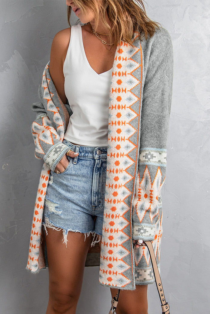 Aztec Print Open Front Knitted Cardigan - Sweaters & Cardigans/Cardigans