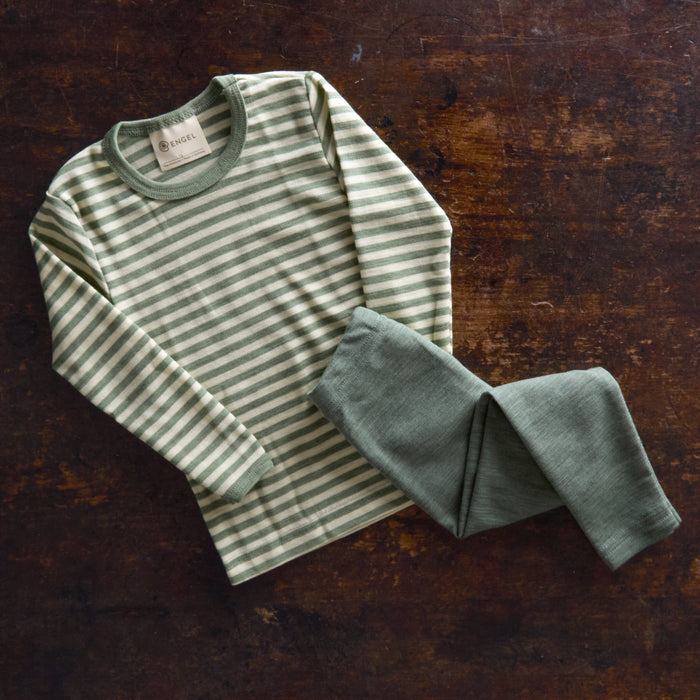 Baby & Kids Merino Wool LS Top - Sage Green Melange/Natural