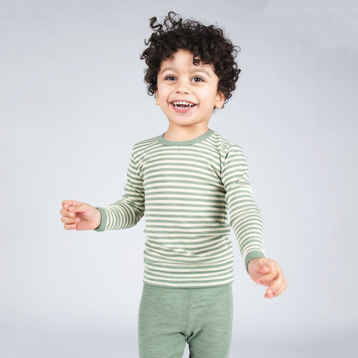 Baby & Kids Merino Wool LS Top - Sage Green Melange/Natural