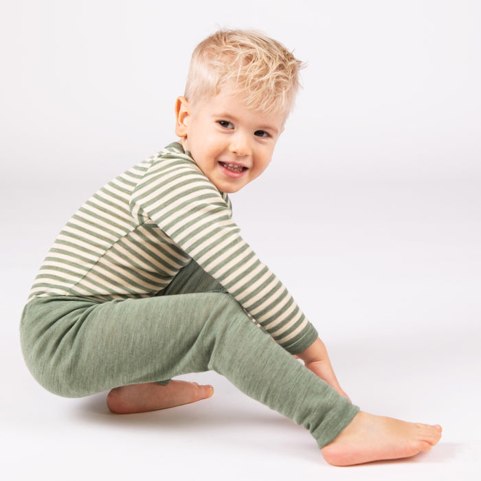 Baby & Kids Merino Wool LS Top - Sage Green Melange/Natural