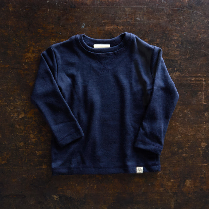 Baby & Kids Merino Wool & Silk Interlock Top - Marine