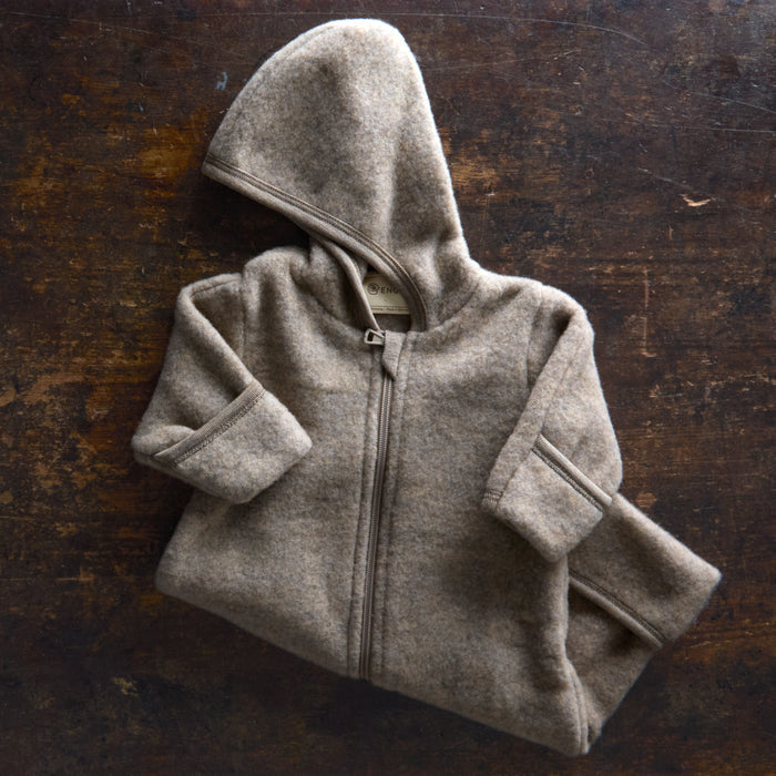 Baby Merino Wool Fleece Zip Suit - Walnut Melange
