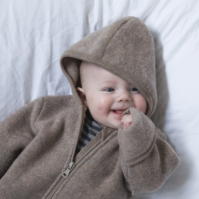 Baby Merino Wool Fleece Zip Suit - Walnut Melange