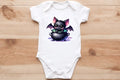 bat pup inside cauldron 🦇 baby vest🖤🦔 Claxton Creations GB