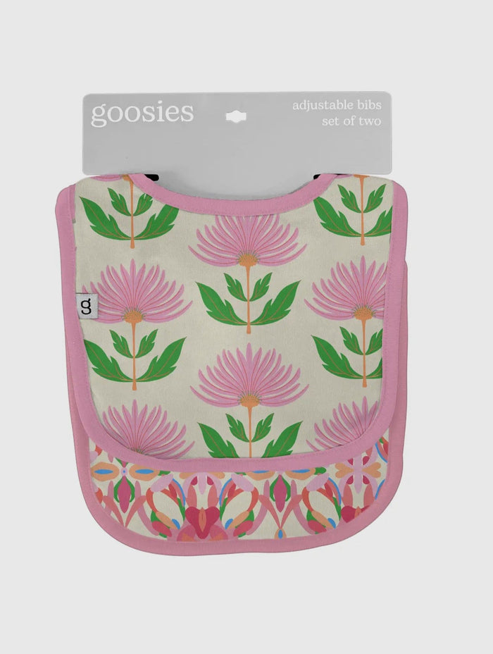 Bib Set by Goosies | Pink Block Flower Goosies Baby
