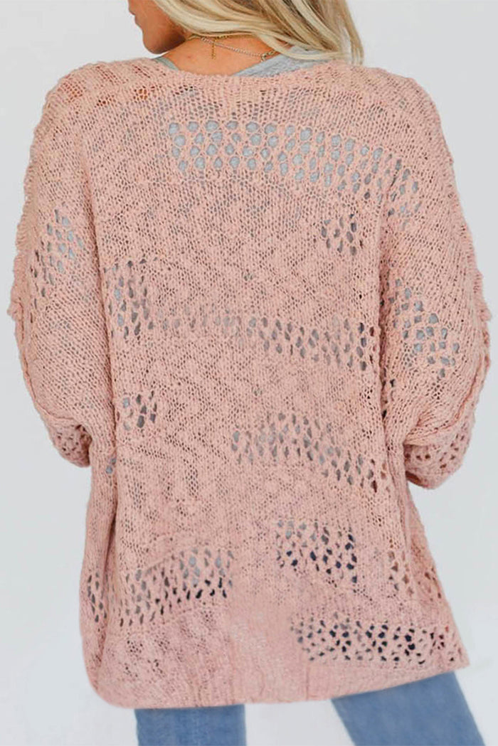Black Casual Hollowed Knit Dolman Sleeve Cardigan - Sweaters & Cardigans/Cardigans
