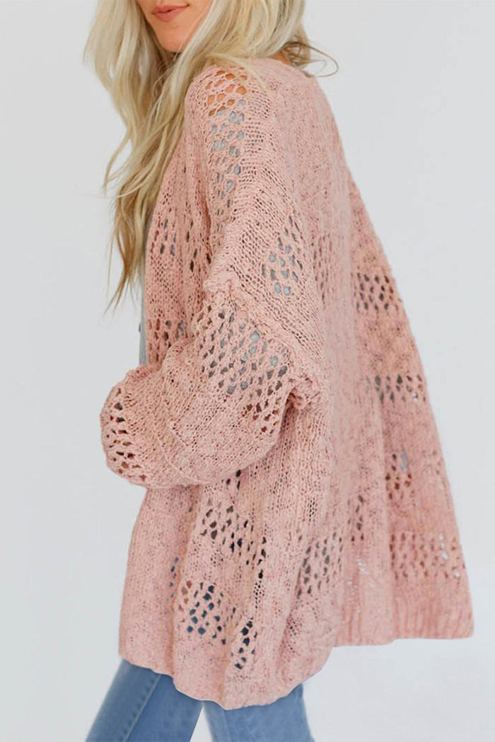 Black Casual Hollowed Knit Dolman Sleeve Cardigan - Sweaters & Cardigans/Cardigans