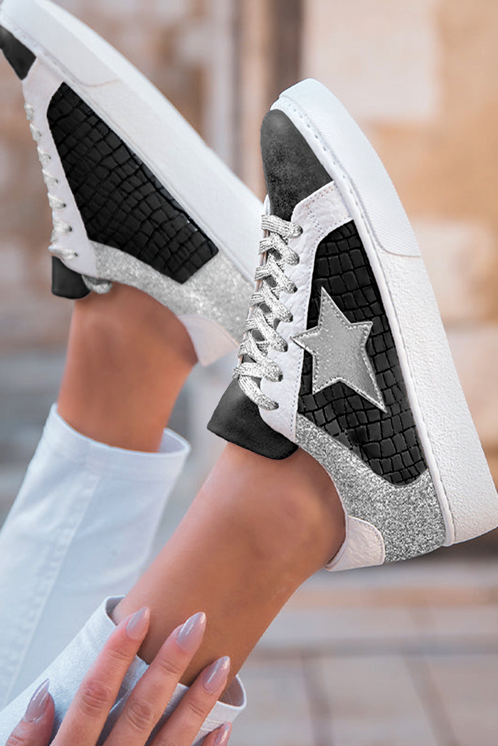Black Glitter Star Leather Sneakers