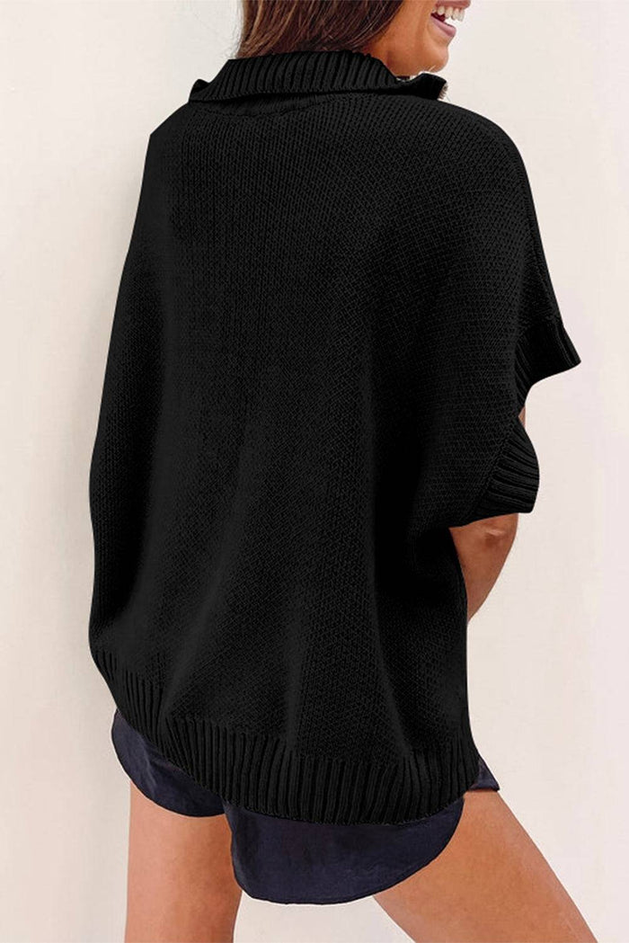 Black Quarter Zip Short Batwing Sleeve Sweater - Sweaters & Cardigans/Short