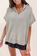 Black Quarter Zip Short Batwing Sleeve Sweater - LIGHT GREY / S / 55% ACRYLIC + 45% COTTON - Sweaters & Cardigans/Short