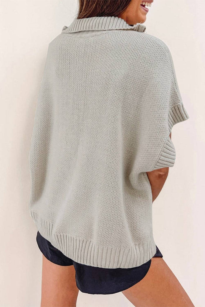 Black Quarter Zip Short Batwing Sleeve Sweater - Sweaters & Cardigans/Short
