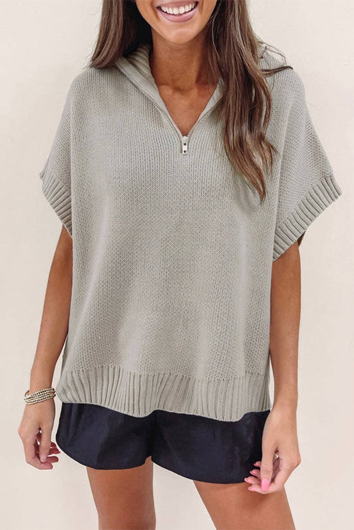 Black Quarter Zip Short Batwing Sleeve Sweater - Sweaters & Cardigans/Short