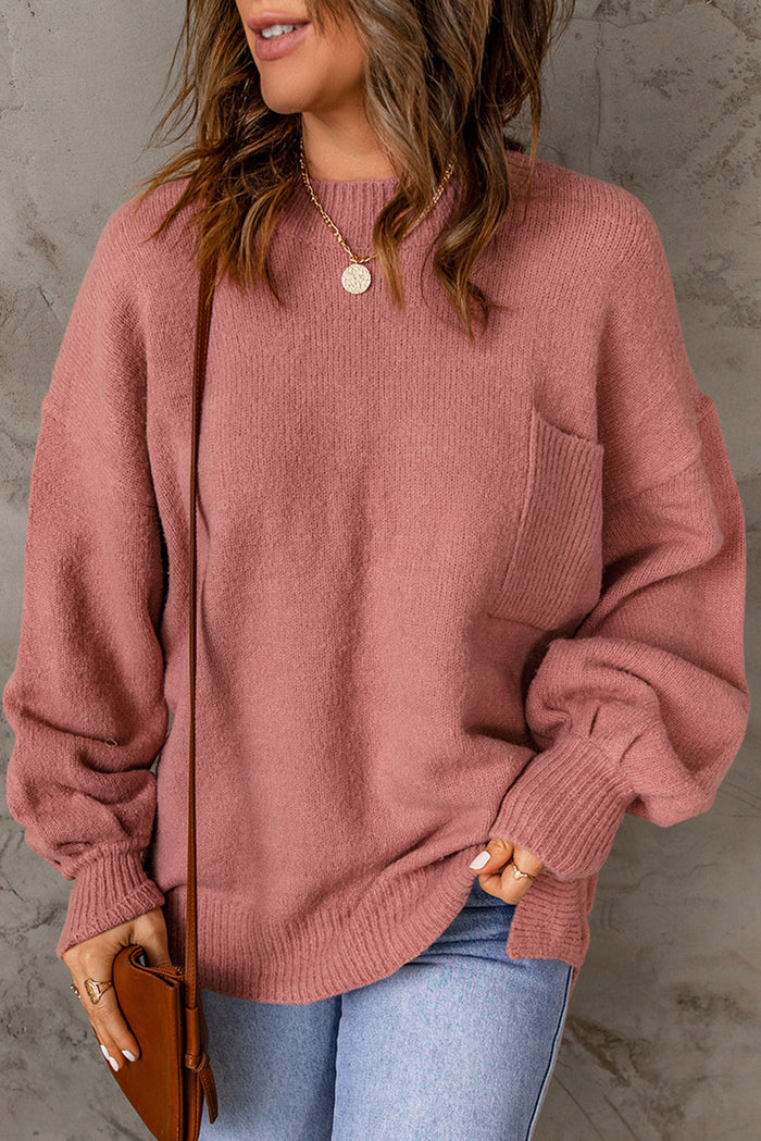 Black Solid Colour Puffy Sleeve Pocketed Sweater - RED / S / 97% POLYESTER + 3% POLYAMIDE - Sweaters &