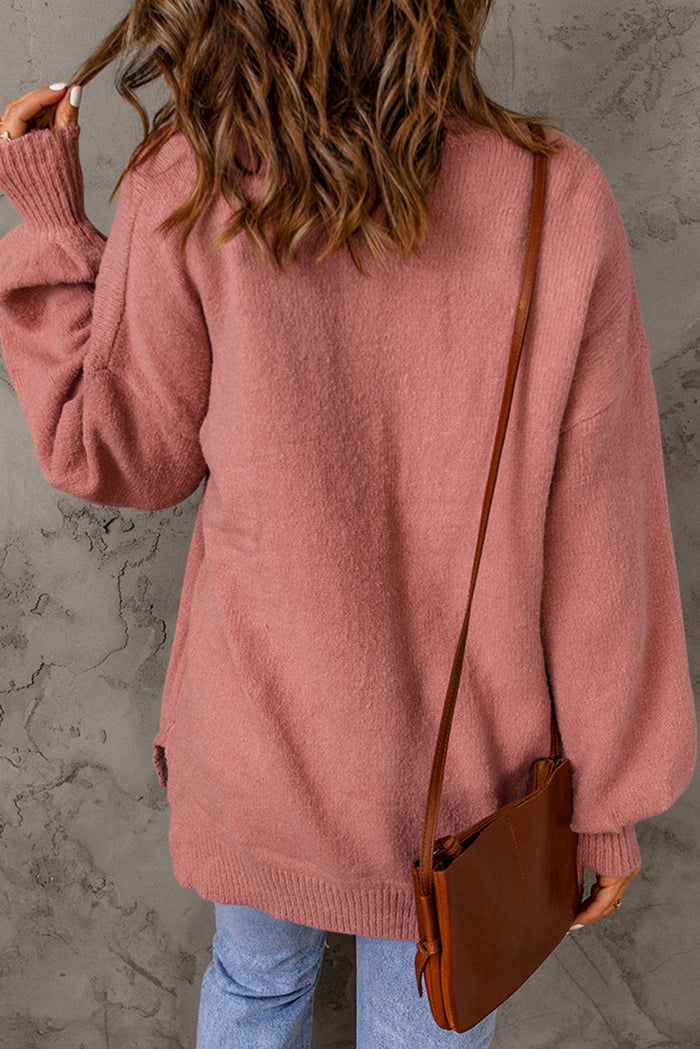 Black Solid Colour Puffy Sleeve Pocketed Sweater - Sweaters & Cardigans/Sweaters