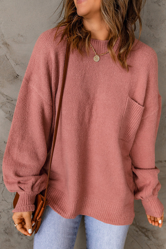 Black Solid Colour Puffy Sleeve Pocketed Sweater - Sweaters & Cardigans/Sweaters